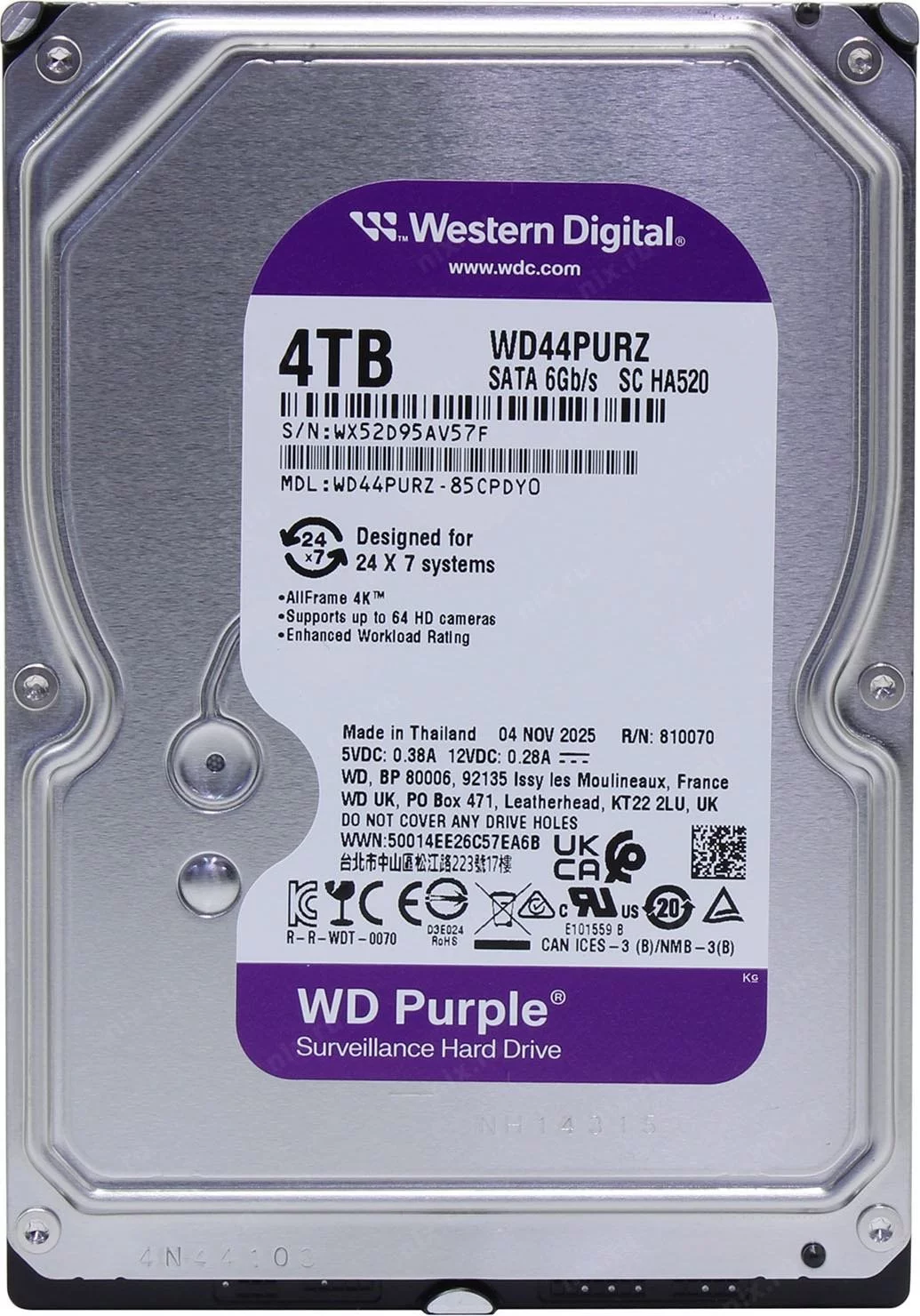 Жесткий диск Western Digital WD44PURZ 3.5” HDD 4.0TB Caviar Purple