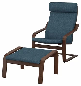 Fotoliu cu taburet  Ikea Poang/Hillared Brown/Dark Blue