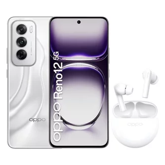 Telefon mobil OPPO Reno 12 5G 12/256GB Astro Silver + OPPO TWS Headphones Enco Buds2 Moonlight