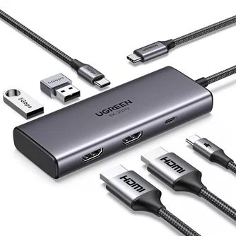 Adaptor UGREEN  USB-C 6in1 HUB CM498, Space Gray