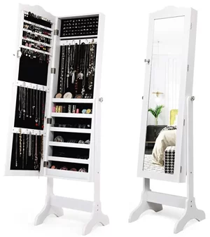 Image Шкаф-зеркало для украшений Costway JV10774WH White