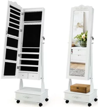 Шкаф-зеркало для украшений Costway JV10584WH White
