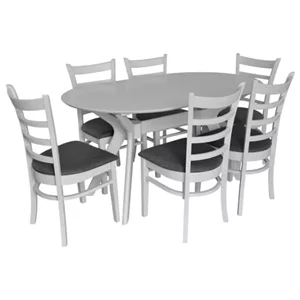Image Комплект для кухни Evelin Raffles Oval White + 6 стульев COCO White/NV-10WP Grey
