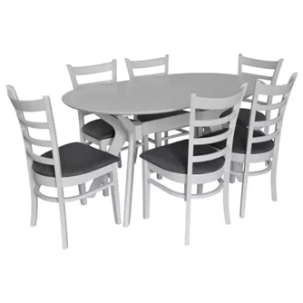 Комплект для кухни Evelin Raffles Oval White + 6 стульев COCO White/NV-10WP Grey