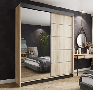 Image Шкаф-купе Prime Furniture Amo 200x200x62см Sonoma Oak/Black/Silver