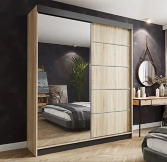 Шкаф-купе Prime Furniture Amo 200x200x62см Sonoma Oak/Black/Silver