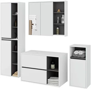 Image Комплект мебели для ванной Akord Vami с отверстиями White/Graphite Grey