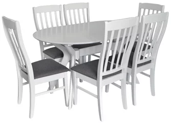Комплект для кухни Evelin Raffles Oval White + 6 стульев Wenyi White/NV-10WP Grey