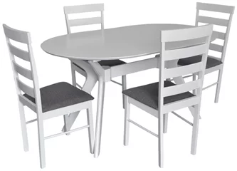 Комплект для кухни Evelin Raffles Oval White + 4 стула GLORIA White/NV-10WP Grey