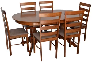 Image Set pentru bucătărie Evelin HV-33V Burnish oak + 6 scaune GLORIA Burnish oak/Ekea12 Dark Brown