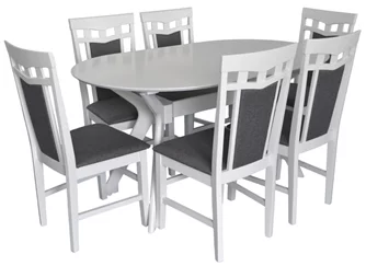 Комплект для кухни Evelin Raffles Oval White + 6 стульев Deepa R White/NV-10WP Grey