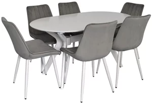 Image Set pentru bucătărie Evelin Raffles Oval White + 6 scaune YTC 055WH BLU13 Light grey