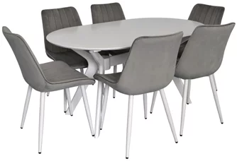 Комплект для кухни Evelin Raffles Oval White + 6 стульев YTC 055WH BLU13 Light grey