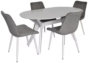 Image Комплект для кухни Evelin Raffles Oval White + 4 стула YTC 055WH BLU13 Light grey