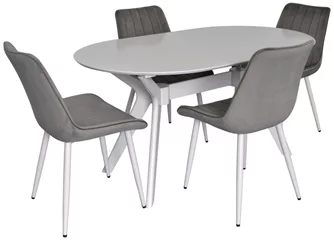Комплект для кухни Evelin Raffles Oval White + 4 стула YTC 055WH BLU13 Light grey