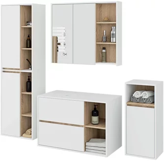 Комплект мебели для ванной Akord Vami с отверстиями, White/Sonoma Oak