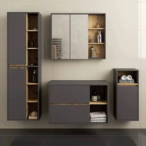 Image Комплект мебели для ванной Akord Vami с отверстиями (Graphite Grey/Artisan Oak)