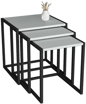 Set măsuțe de cafea Bofigo Metal Nesting White/Black