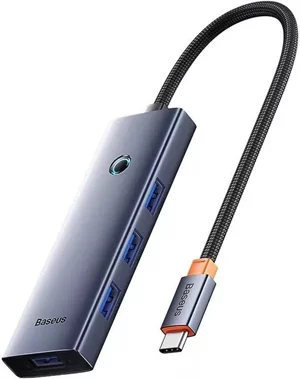 Image Adaptor Baseus UltraJoy Series 4in1, Type-C la 4xUSB-A 3.0 + USB-C 5V, Space Grey
