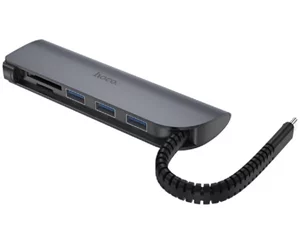 Image Adaptor Hoco HB17 5in1 USB-C, 3×USB-A 3.0, SD/TF, Black