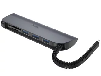 Adaptor Hoco HB17 5in1 USB-C, 3×USB-A 3.0, SD/TF, Black