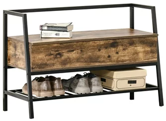 Bancă pentru pantofi Homcom 837-174 Rustic Brown/Black