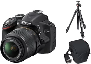 Image Зеркальный фотоаппарат Nikon D3200 Kit (18-55mm f/3.5-5.6G AF-S DX VR II) + Сумка Manfrotto Vivace 20 Holster + Штатив Manfrotto COMPACT LIGHT(Black)