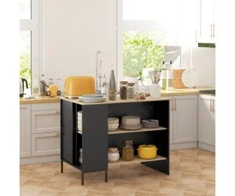 Кухонный островок Homcom 801-367V00BK 114x70x90 cm (Black/Oak)