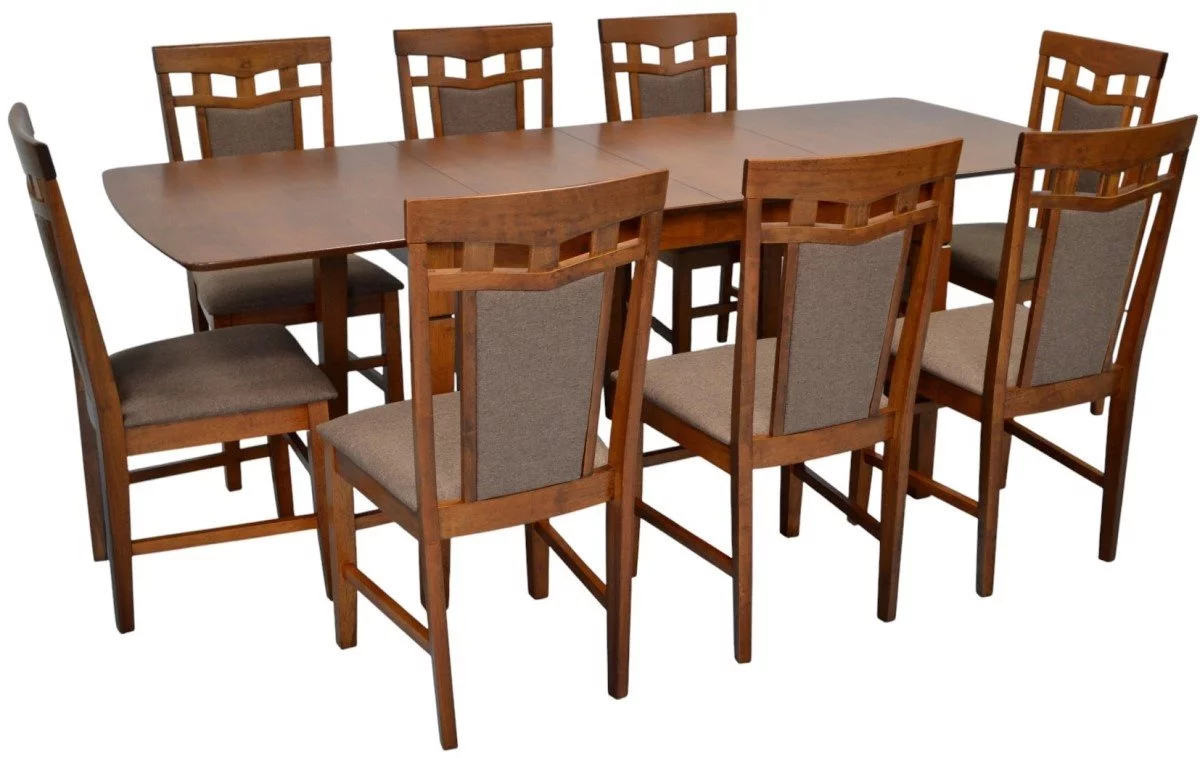 Set de bucătărie Evelin HV-27V Burnish oak + 8 scaune Deepa R Burnish oak/Ekea12 Dark Brown