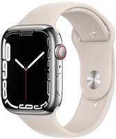 Apple Watch Series 7 GPS + LTE 45mm Silver Stainless Steel Case with Starlight Sport Band (MKJV3)