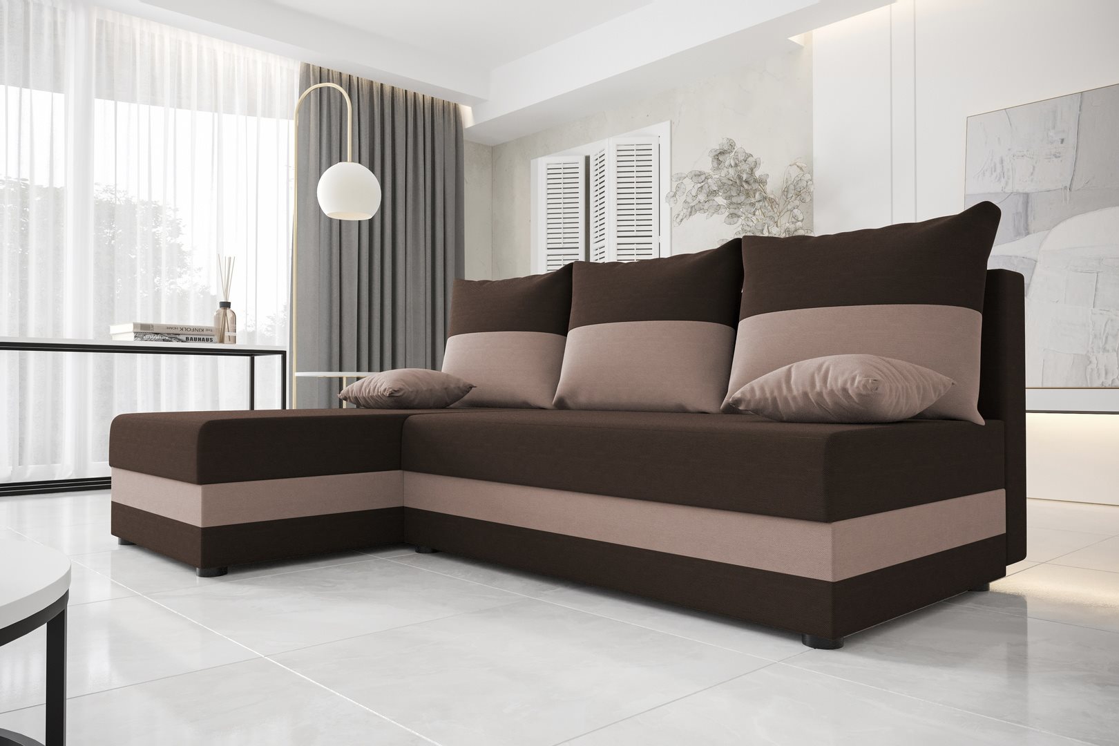 Canapea de colt Space Meble Hewlet Sawana 16/Sawana 22 Brown Dark, Brown Light