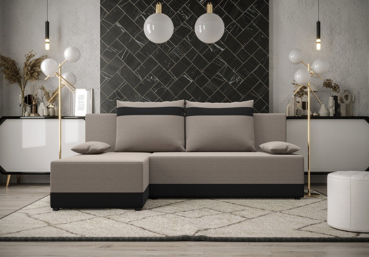 Диван угловой Space Meble Toledo Corner Rainbow 83/Rainbow 15 Gray-Beige/Black