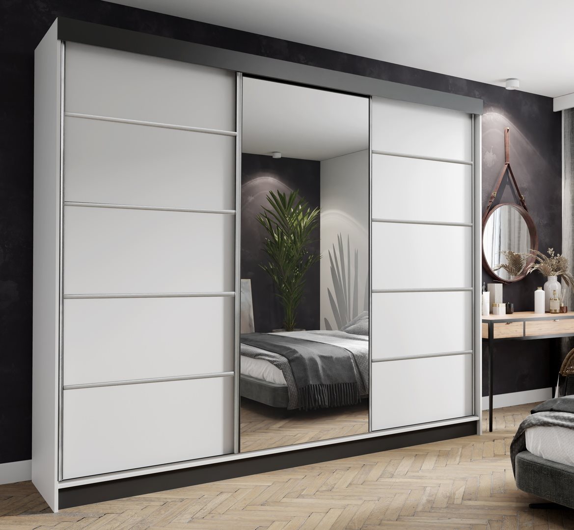 Шкаф купе Prime Furniture Amo 250x200x62 White/Black/Silver