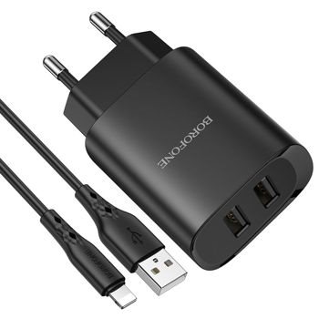 Зарядка Borofone BN2 (EU) Wall Charger with Сable USB to Lightning Black