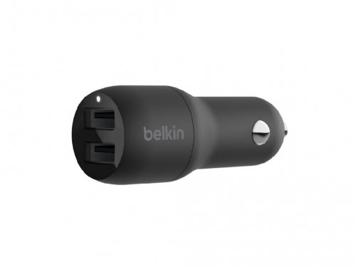 Bloc BELKIN METALLIC CAR CHG W/LTG CBL,24W,4',BLK