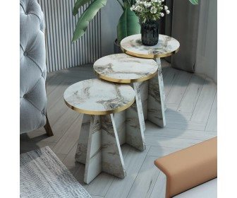 Набор журнальных столиков Prestige Efes 3 pcs 330x43/46/49 (White Marble/Gold)