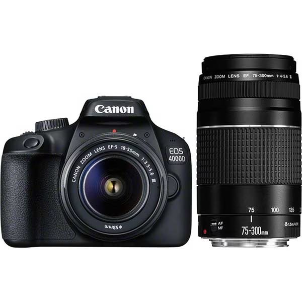 Зеркальная камера CANON EOS 4000D, 18 МП, Wi-Fi,  объектив 18–55 мм + объектив 75–300 мм