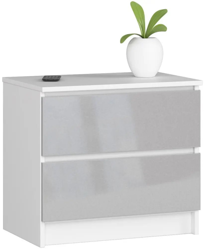 Тумба прикроватная Akord K60 2SZ, Metallic Gloss/White