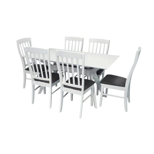 Комплект для кухни Evelin Raffles Rectangular White + 6 стульев Wenyi White/NV-10WP Grey