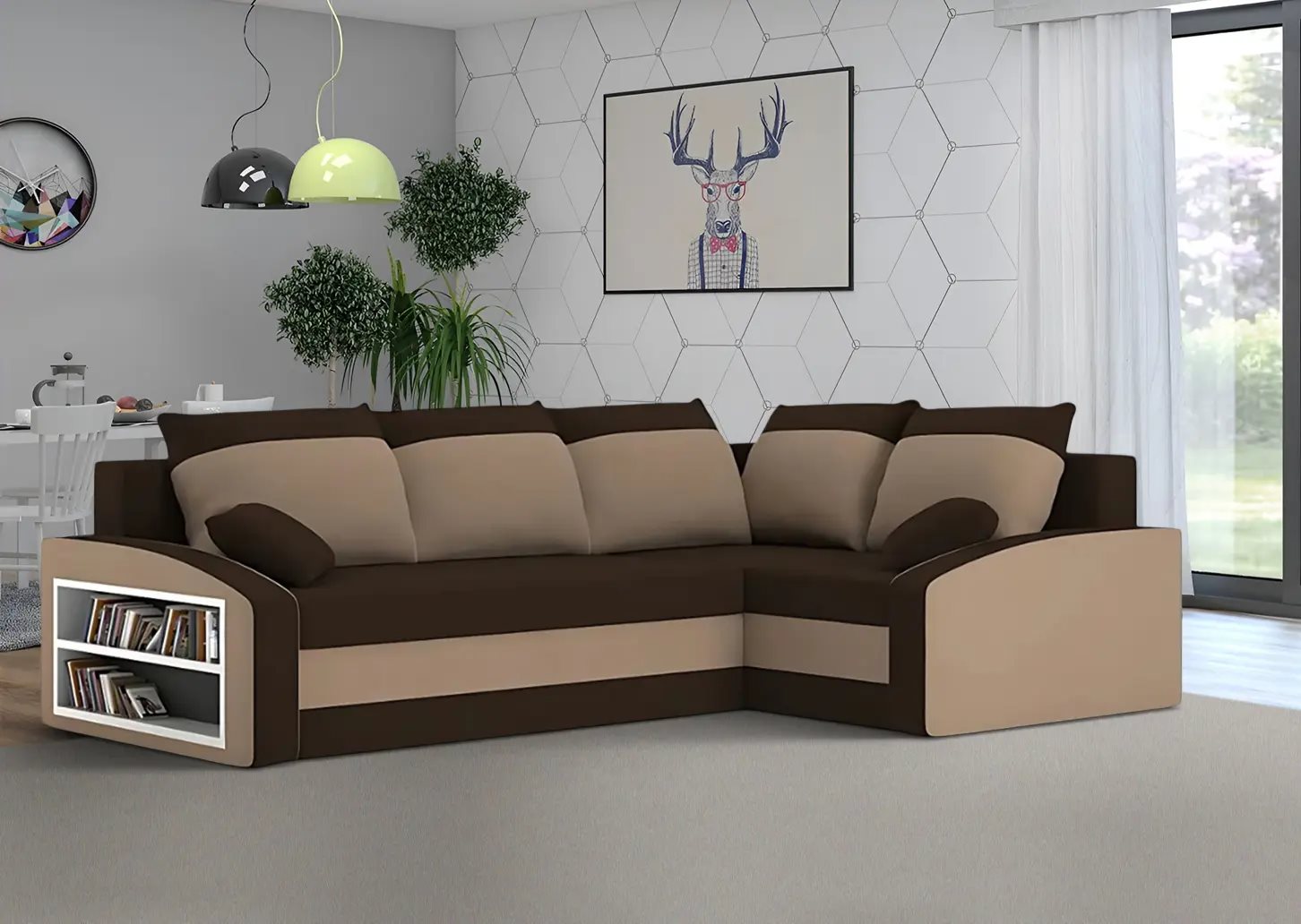 Canapeaua colțar Magnifico Meble Grande Left Shelf Brown/Cappuccino