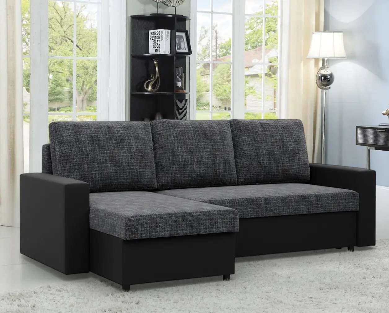 Canapea colțar Magnifico Meble Luna LL Lawa 17/Real 11 Left Dark Grey/Black