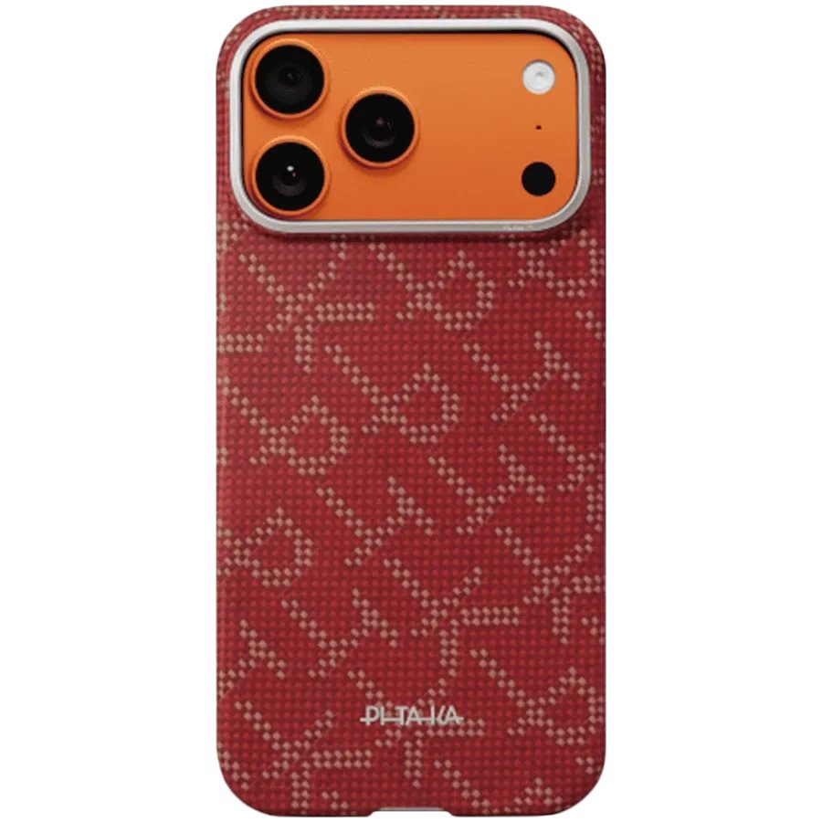Husa Pitaka Monogram for iPhone 17 Pro Max Red/Gold