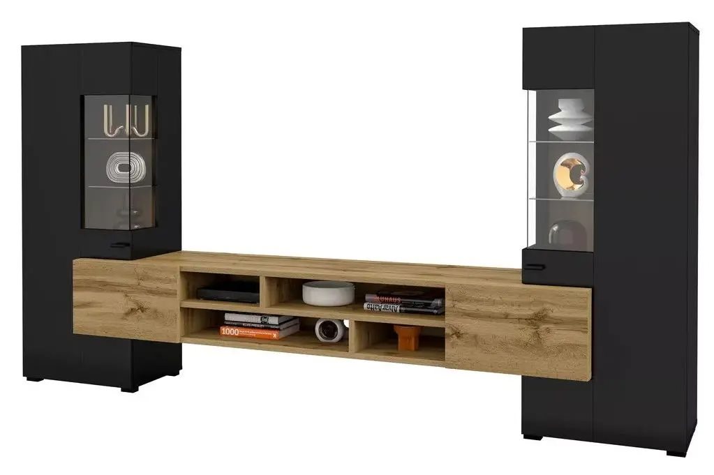 Стенка Helvetia Coby Nr.10 2.7м Black/Wotan Oak