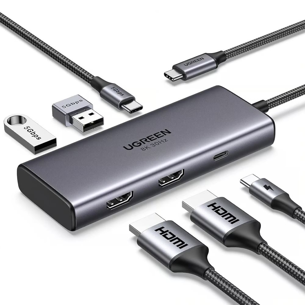 Адаптер UGREEN USB-C 6in1 HUB CM498, Space Gray