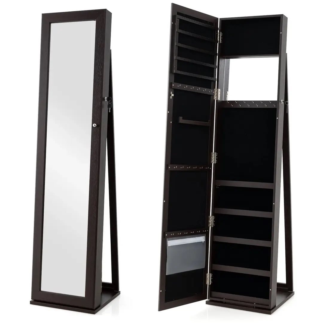 Dulap-oglindă pentru bijuterii Costway HW64484ZS Coffee