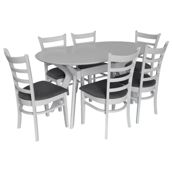 Set de bucătărie Evelin Raffles Oval White + 6 scaune COCO White/NV-10WP Grey