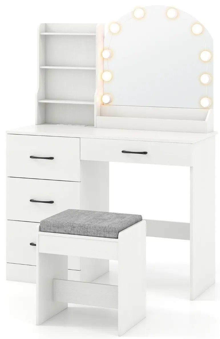 Masă de toaletă cu taburet Costway HU10977DE-WH+ White