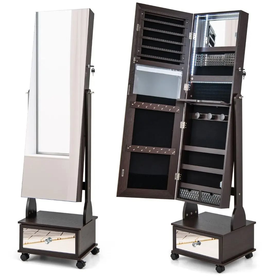 Dulap-oglindă pentru bijuterii Costway JV11233BN Brown