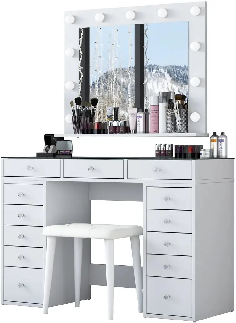Masă de toaletă + Taburet Mirage Meble BJ156 White