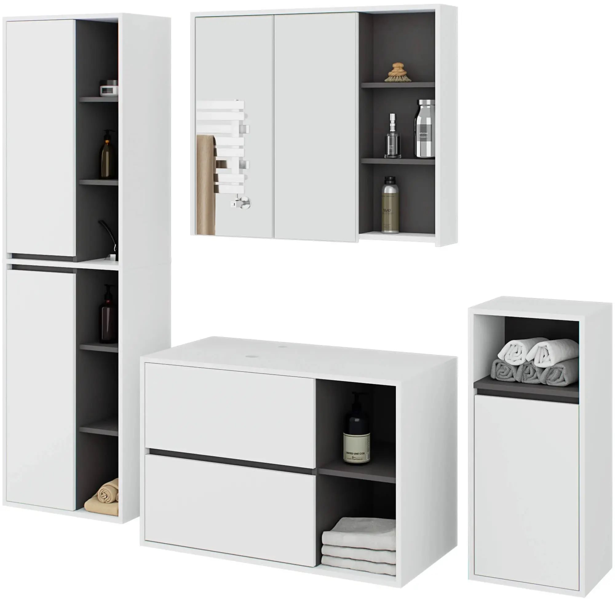 Комплект мебели для ванной Akord Vami с отверстиями White/Graphite Grey